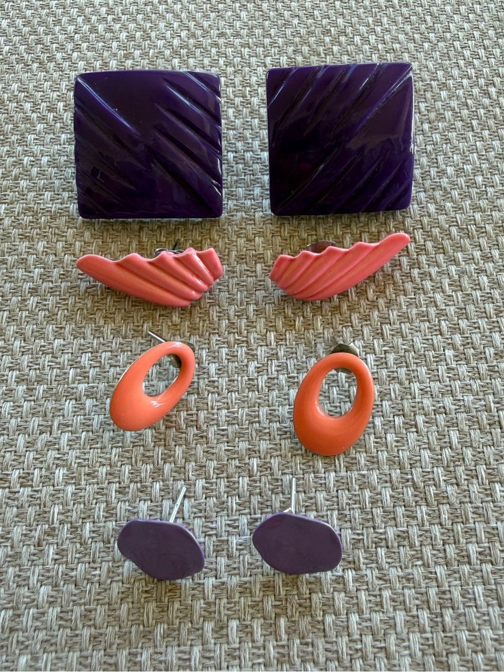 Vintage 80’s Purple Pink Enamel Stud Pierced Earring Set Of 4
